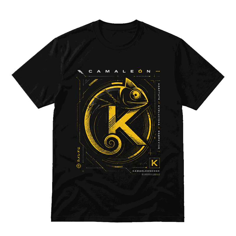 Playera negra Camaleón con diseño K dorado
