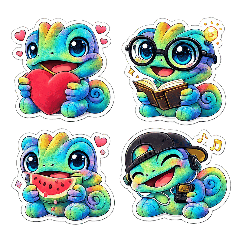 Set de stickers del camaleón en distintas poses